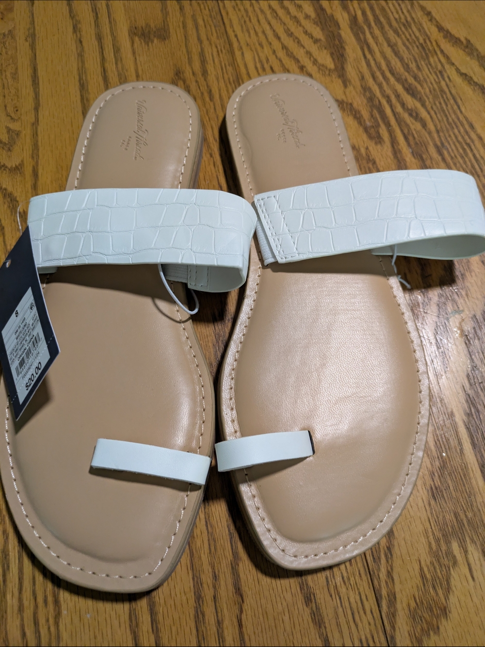 Universal Thread White Croc-Embossed Two-Band Slide Sandals